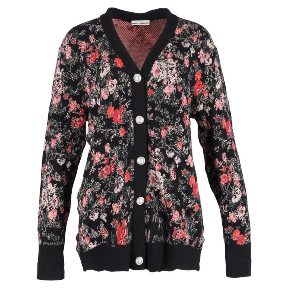 Paco Rabanne Floral-Print Cardigan in Multicolor Wool